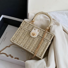 Load image into Gallery viewer, Elegant Female Box Tote bag 2020 New High-quality Straw Women's Designer Handbag Weave Chain Shoulder Messenger Bag Beach bag
