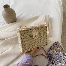 Load image into Gallery viewer, Elegant Female Box Tote bag 2020 New High-quality Straw Women's Designer Handbag Weave Chain Shoulder Messenger Bag Beach bag
